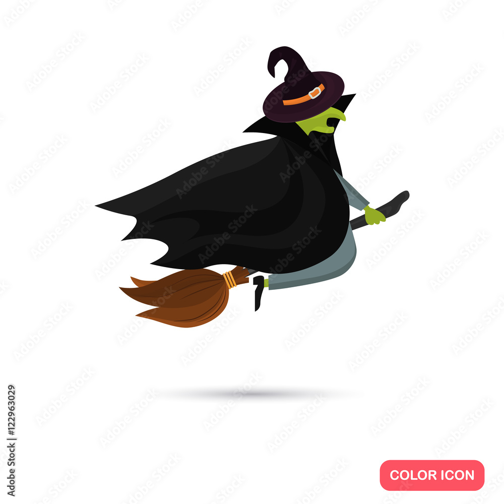 Color flying witch on broom in Cartoon style. Stock Vector icon. Illustration for web and mobile design Stock Vector | Adobe Stock Color flying witch on broom in Cartoon style. Stock Vector icon. Illustration for web and mobile design Stock Vector | Adobe Stock