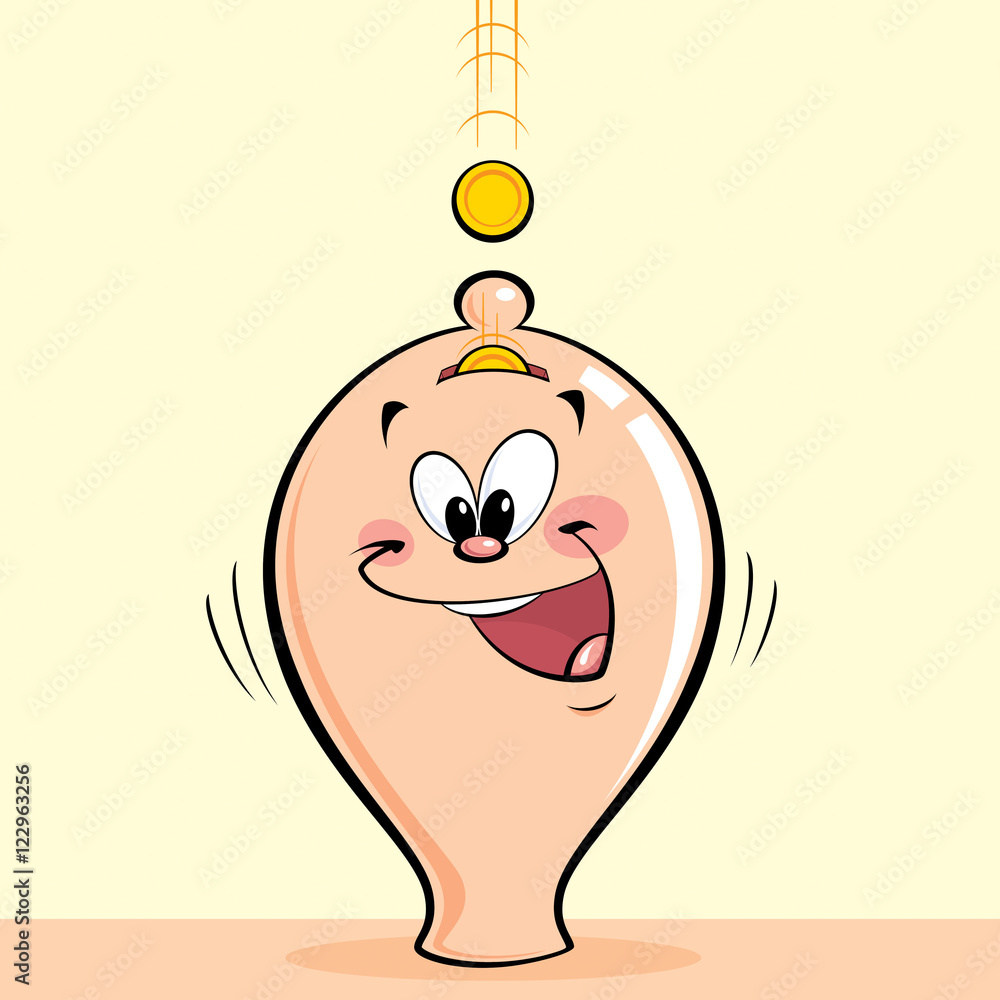 Cute happy pink smiling cartoon money box illustration with coin Stock ...