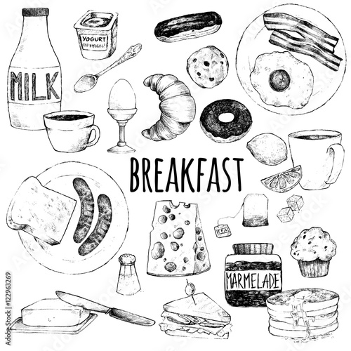 Doodle set of food for breakfast