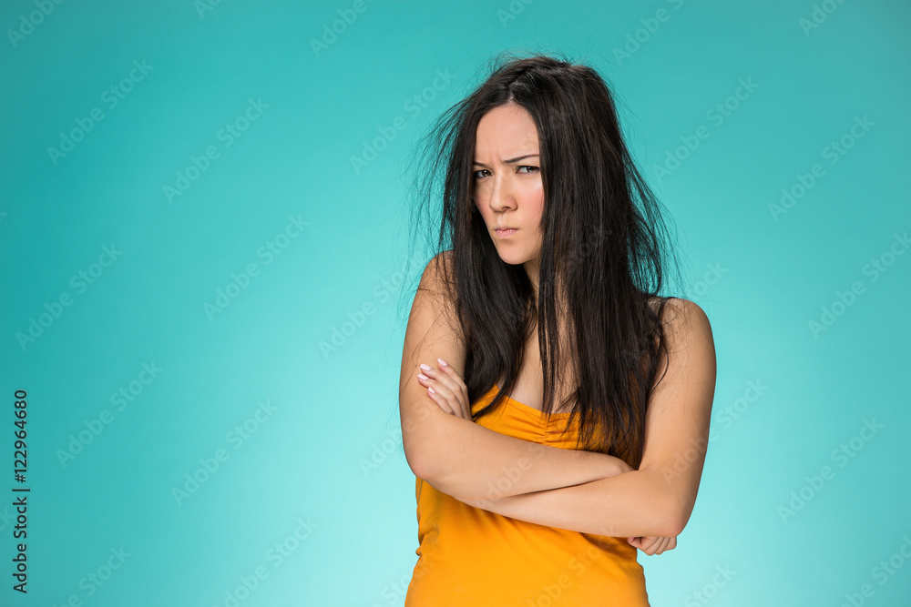 Obraz premium Frustrated young woman having a bad hair