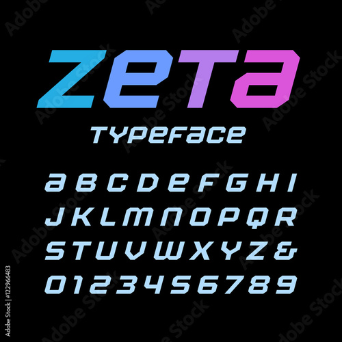 Italic square font. Vector alphabet with latin letters and numbe