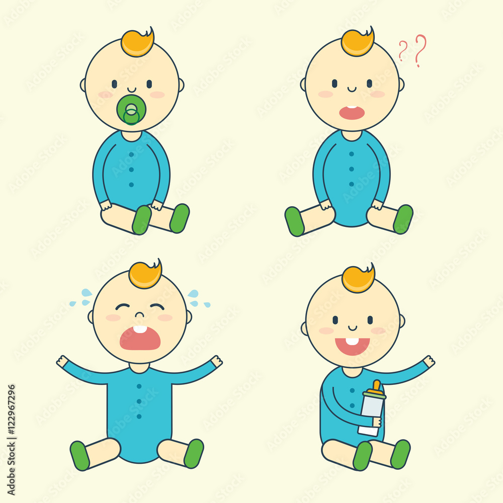 Cartoon baby boy emotion set. Newborn child or infant emoticon. Cartoon baby boy emotion set. Newborn child or infant emoticon.