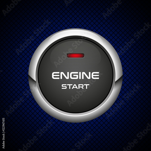 Realistic Engine start button on dark background, vector illustration