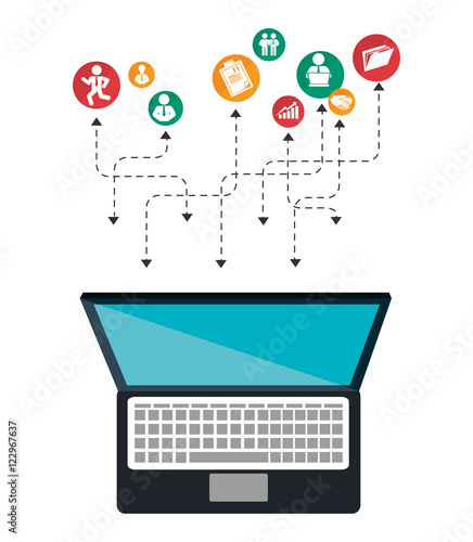 laptop computer with human resource icon set. colorful design. vector illustration