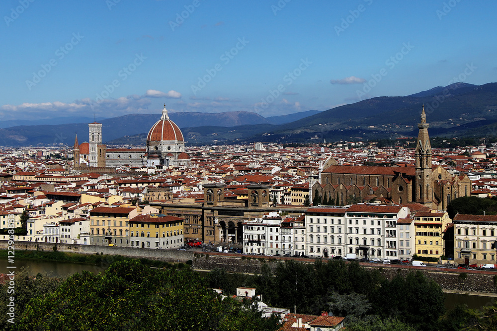 view of the Basilica di Santa Croce and Cathedral di Santa Maria del Fiore. Florence. Italy.