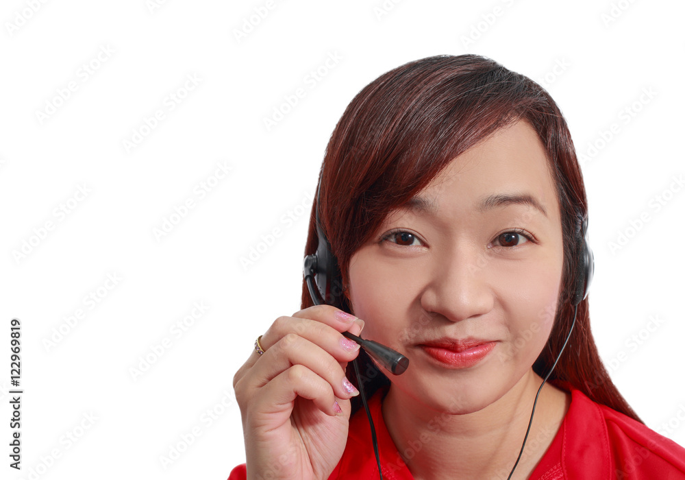 asian beautiful business call center, isolated on white asian beautiful business call center, isolated on white