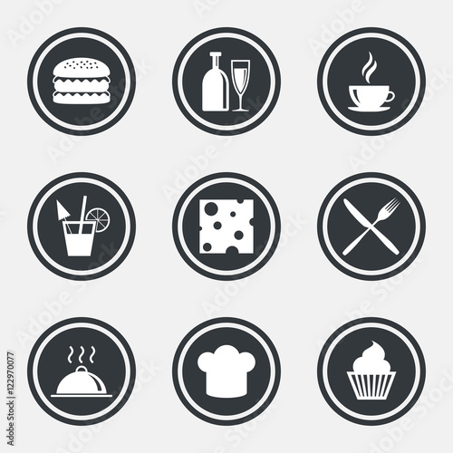 Food  drink icons. Coffee and hamburger signs.