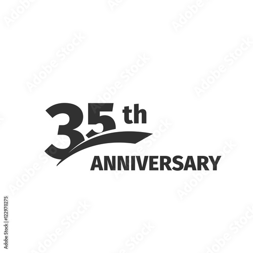 Isolated abstract black 35th anniversary logo on white background. 35 number logotype. Thirty-five years jubilee celebration icon. Thirty-fifth birthday emblem. Vector anniversary illustration.