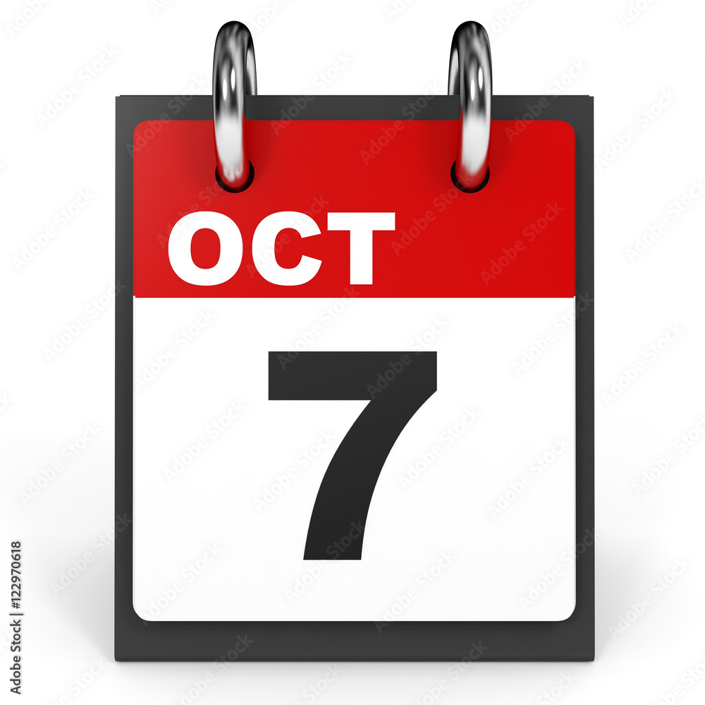 October 7. Calendar on white background. October 7. Calendar on white background.