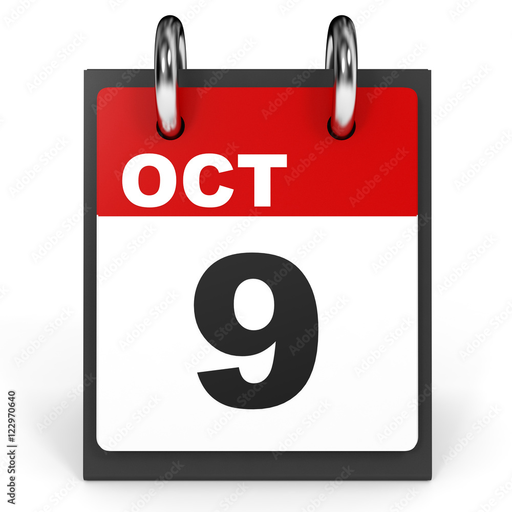 October 9. Calendar on white background. October 9. Calendar on white background.