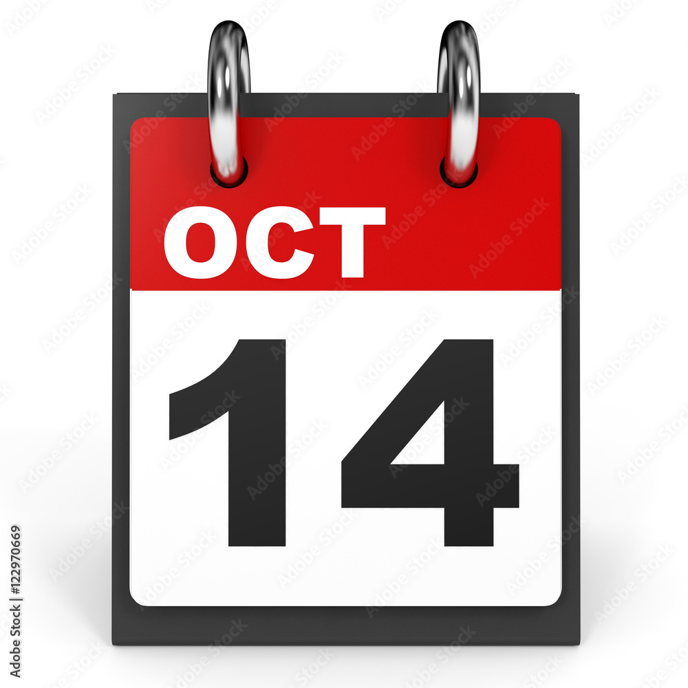 October 14. Calendar on white background. October 14. Calendar on white background.