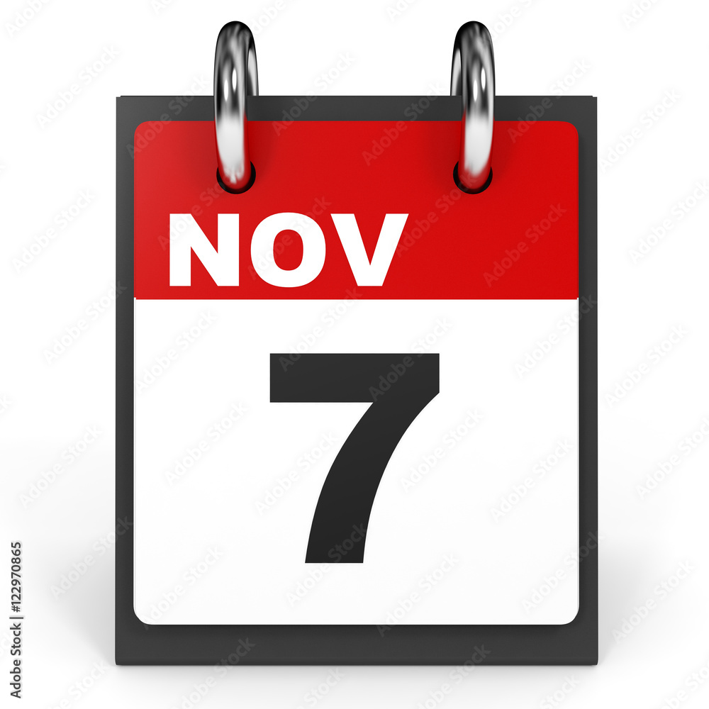 Fototapeta premium November 7. Calendar on white background.