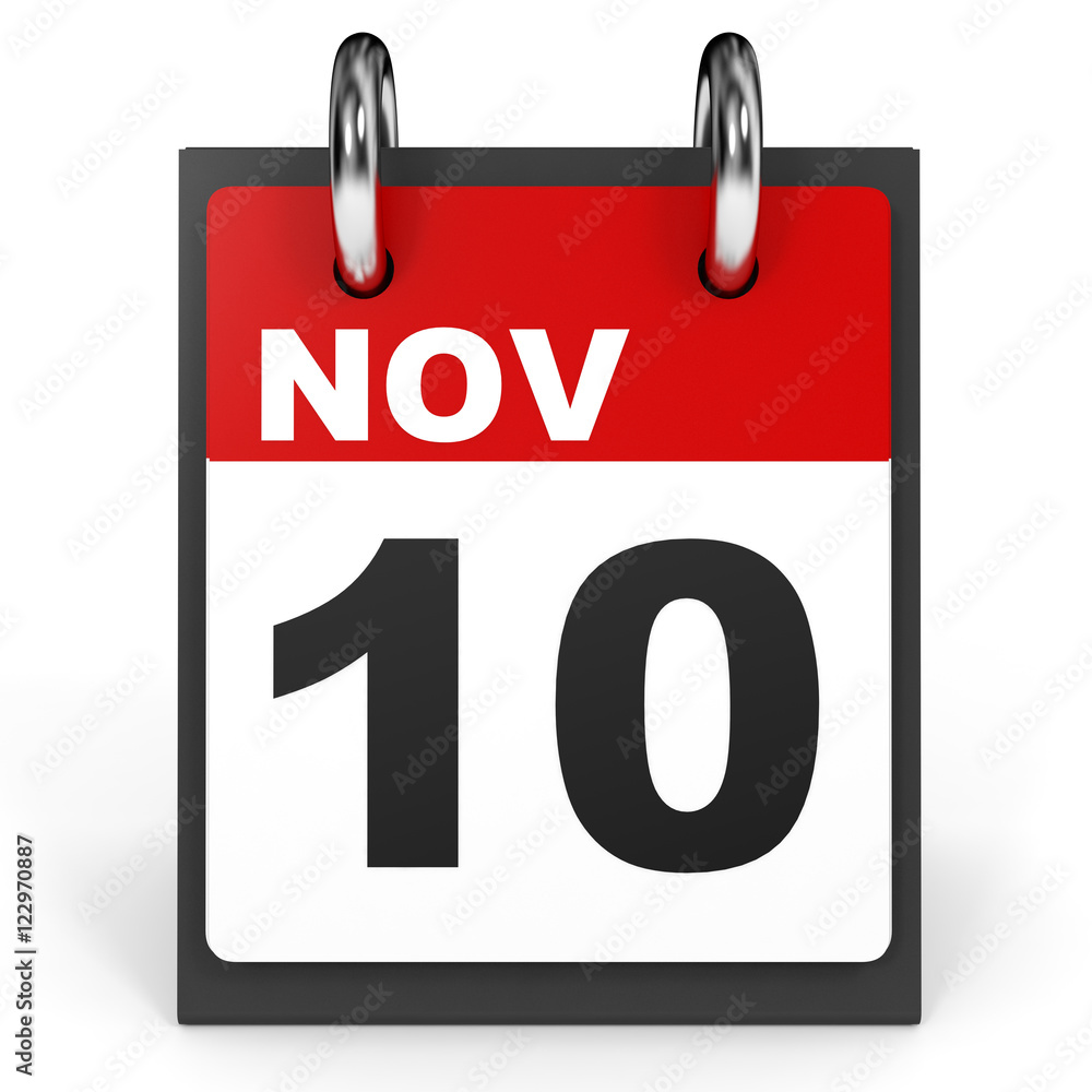 November 10. Calendar on white background. November 10. Calendar on white background.
