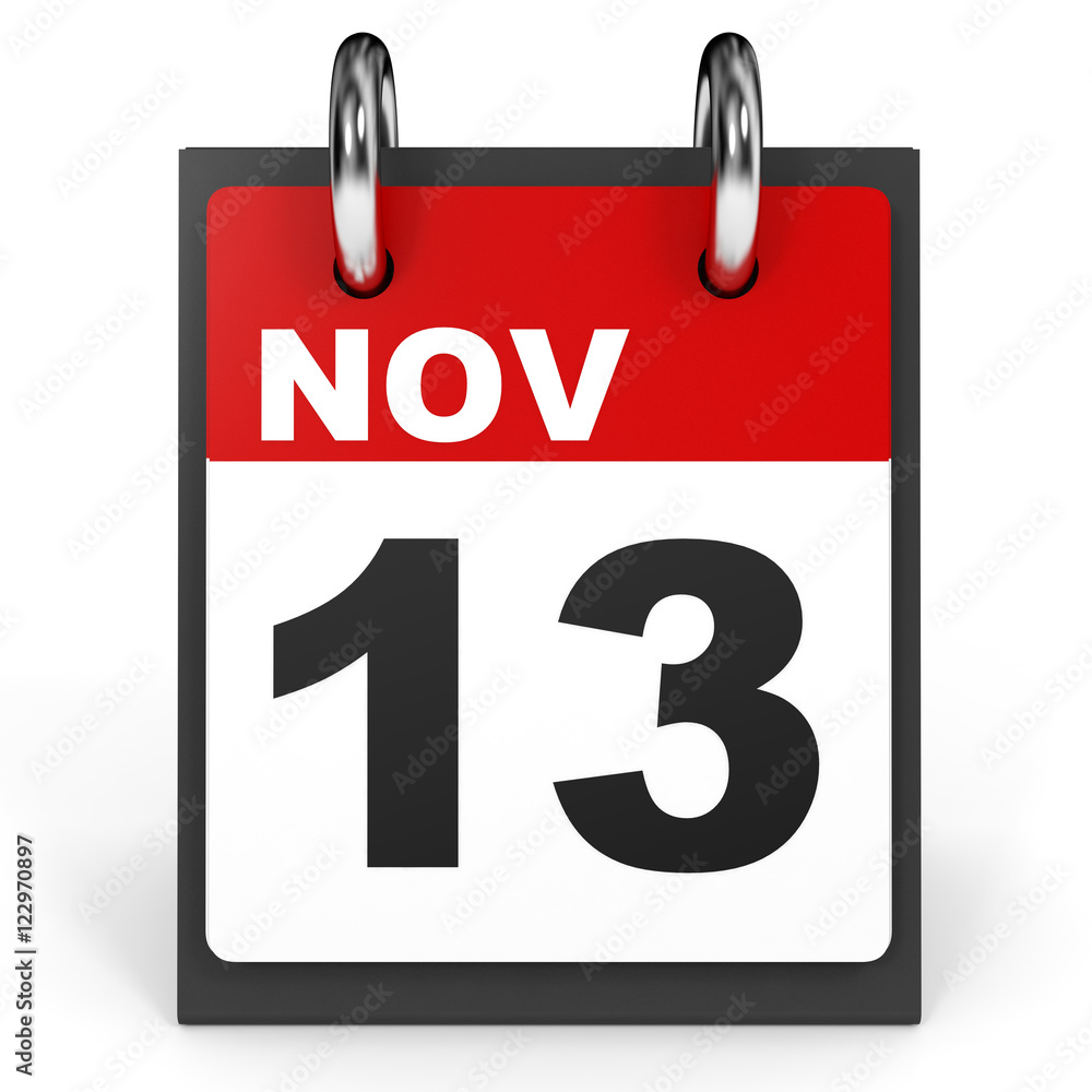 Fototapeta premium November 13. Calendar on white background.