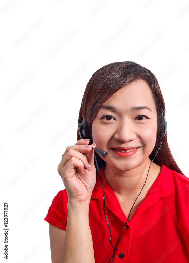 asian beautiful business call center, isolated on white asian beautiful business call center, isolated on white