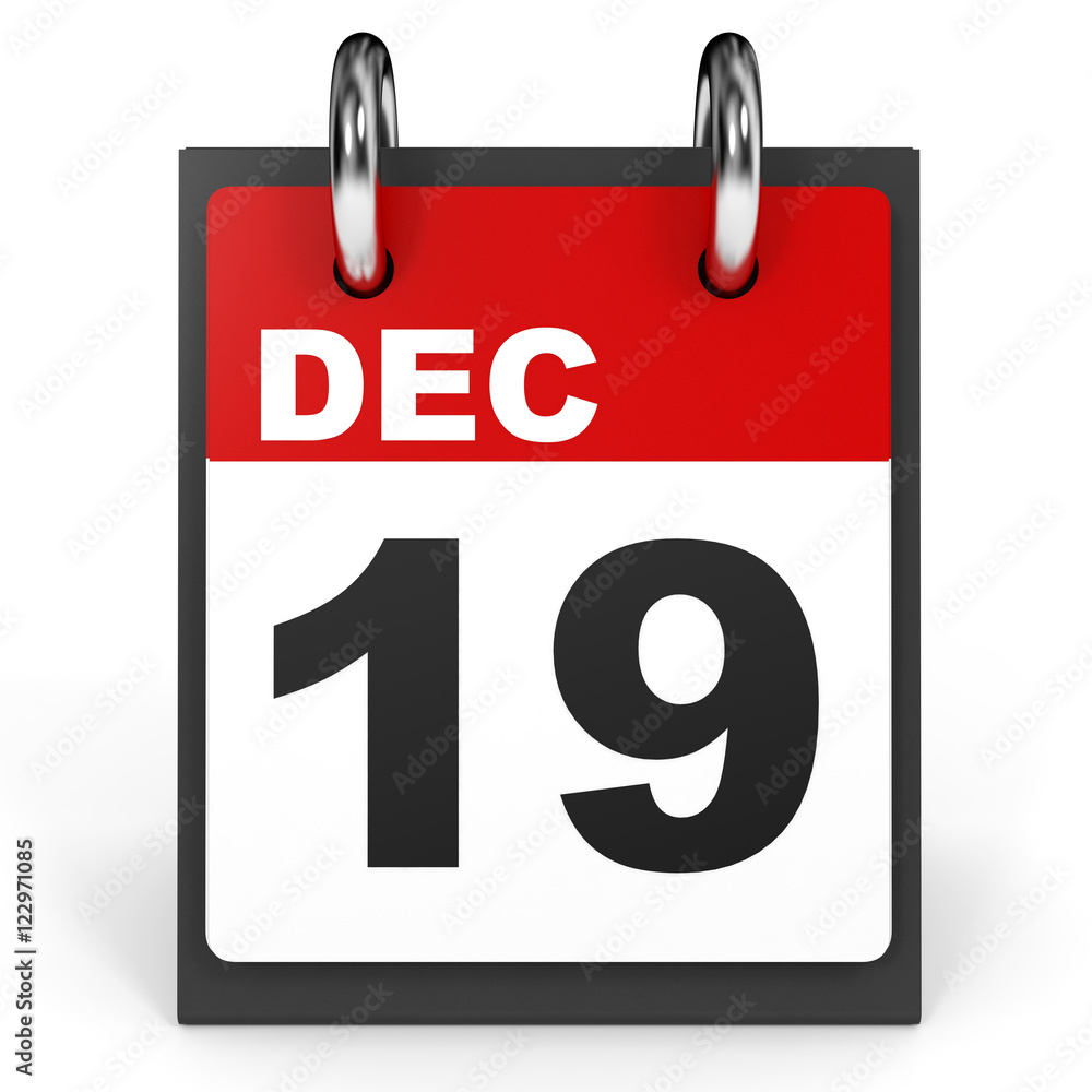 Fototapeta premium December 19. Calendar on white background.