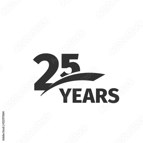 Isolated abstract black 25th anniversary logo on white background. 25 number logotype. Twenty-five years jubilee celebration icon. Twenty-fifth birthday emblem. Vector anniversary illustration.