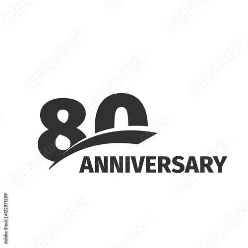 Isolated abstract black 80th anniversary logo on white background. 80 number logotype. Eighty years jubilee celebration icon. Eightieth birthday emblem. Vector anniversary illustration.