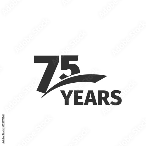 Isolated abstract black 75th anniversary logo on white background. 75 number logotype.Seventy -five years jubilee celebration icon. Seventy-fifth birthday emblem. Vector anniversary illustration.