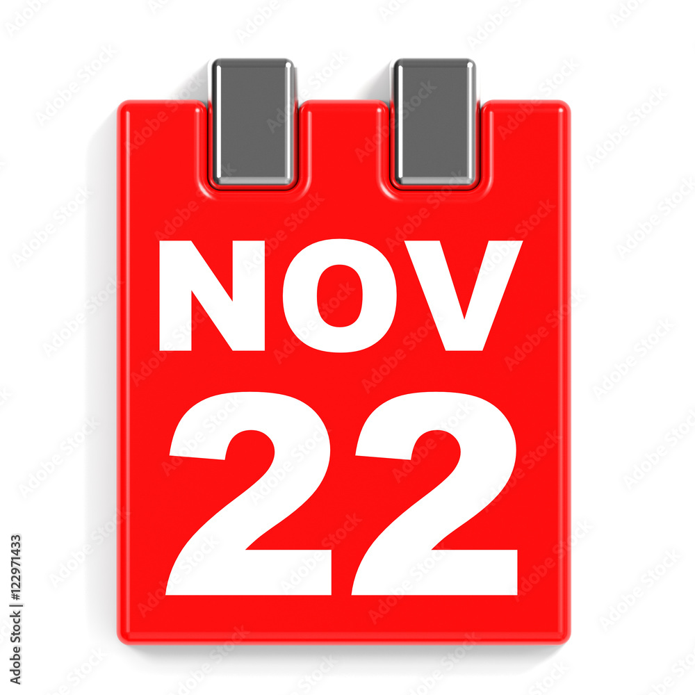 November 22. Calendar on white background. November 22. Calendar on white background.