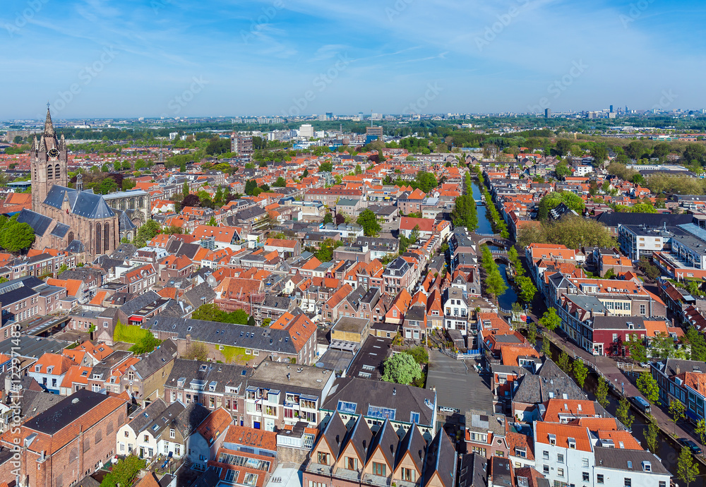 Obraz premium View of the roofs of the houses of Delft, Netherlands