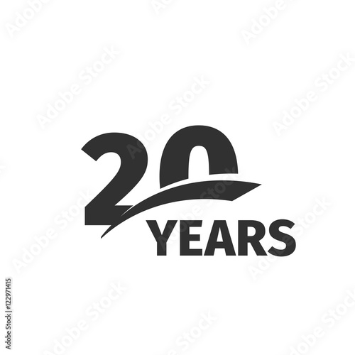 Isolated abstract black 20th anniversary logo on white background. 20 number logotype. Twenty years jubilee celebration icon. Twentieth birthday emblem. Vector anniversary illustration. photo