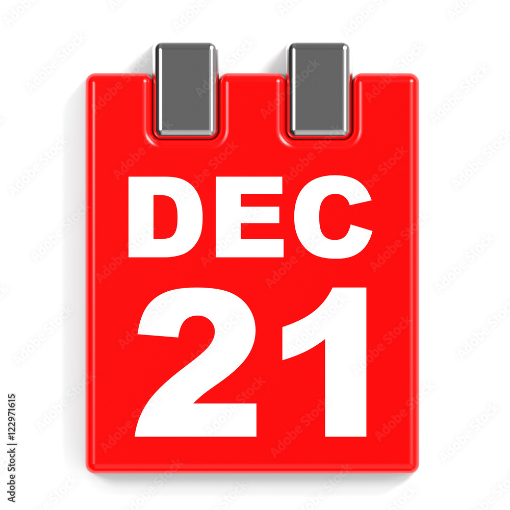 December 21. Calendar on white background. December 21. Calendar on white background.
