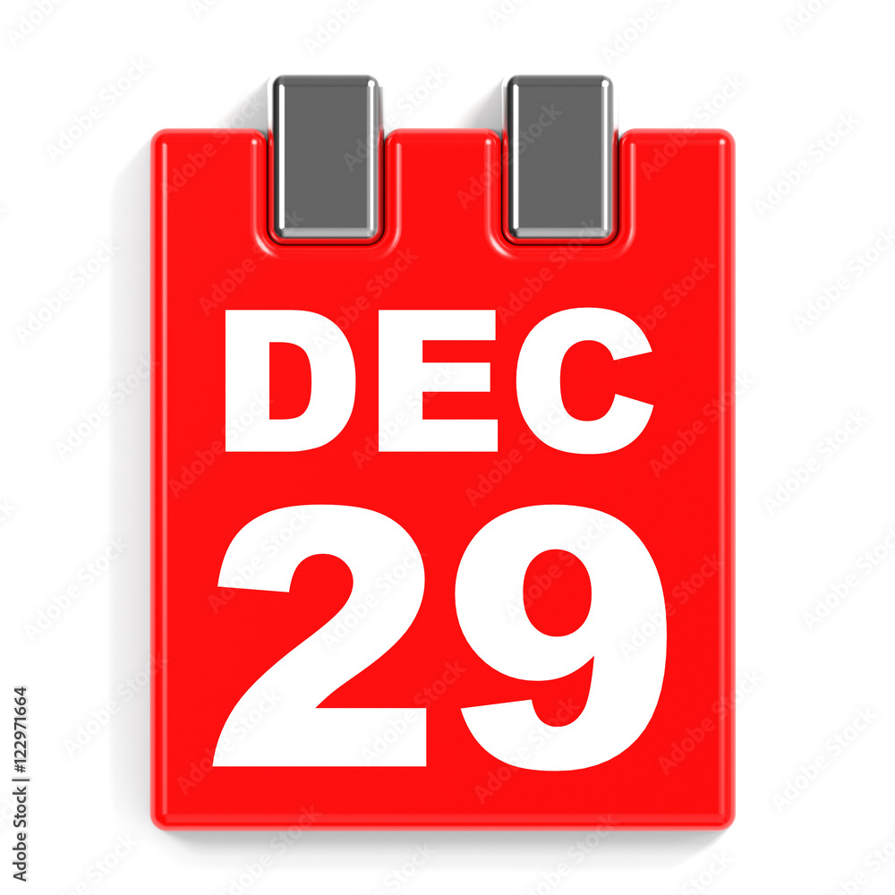 December 29. Calendar on white background. December 29. Calendar on white background.