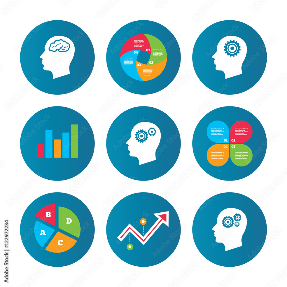 Head with brain icon. Male human symbols. Head with brain icon. Male human symbols.