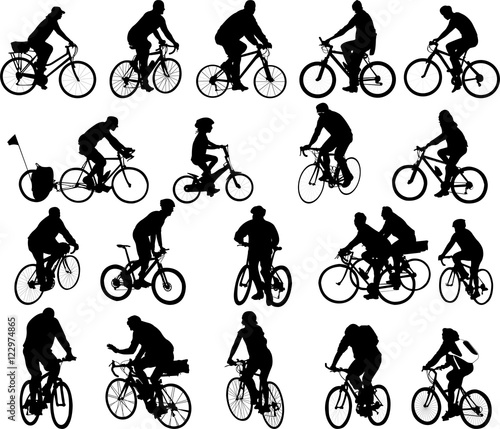 bicyclists big silhouettes collection - vector