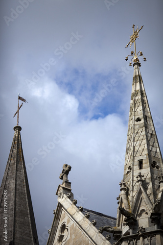 Spires of Saint Pierre Cathedral, Vannes, department of Morbihan, region of Brittany, France