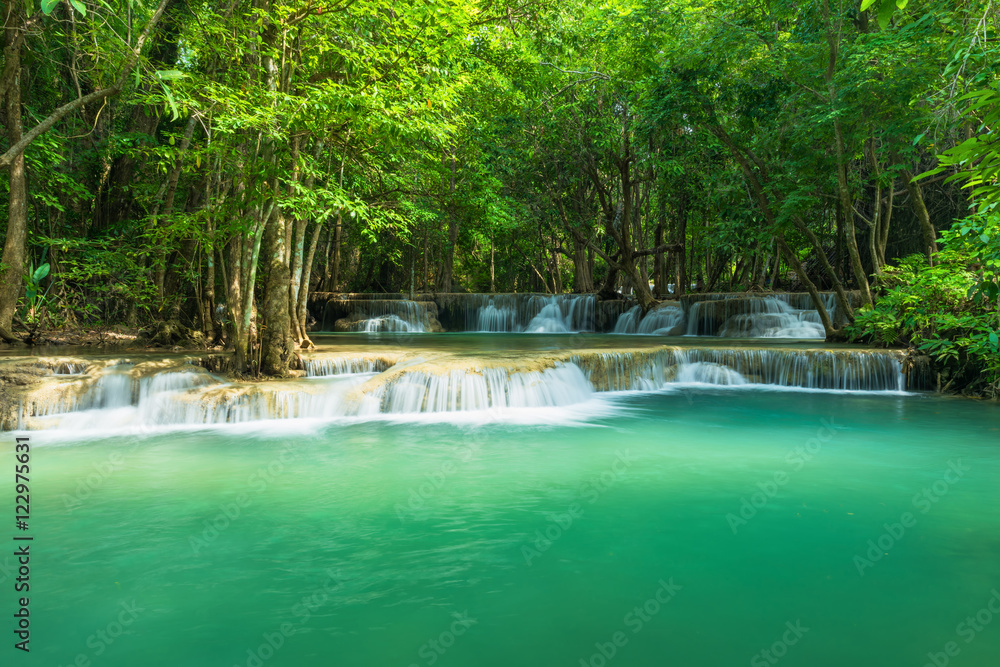 Breathtaking waterfall for relaxation, Erawan waterfall loacated Kanchanaburi Province,Thailand