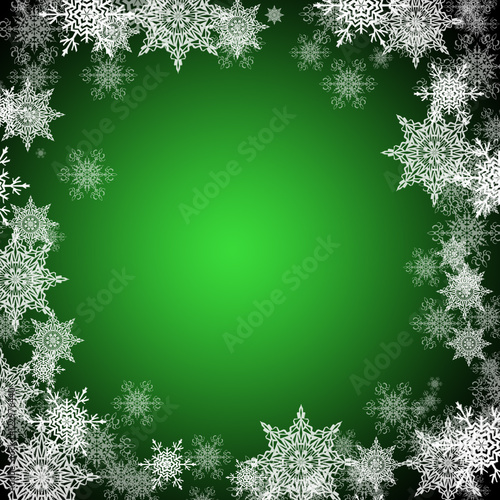 White snowflakes,christmas pattern on the green background