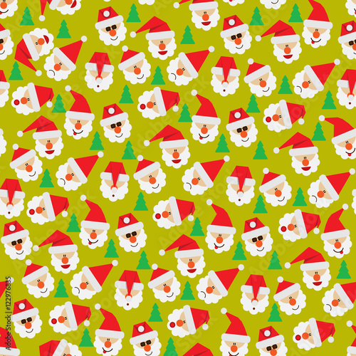 Seamless Christmas Pattern. Santa Claus with Christmas Trees on bright background