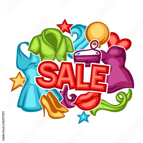 Sale background with female clothing and accessories