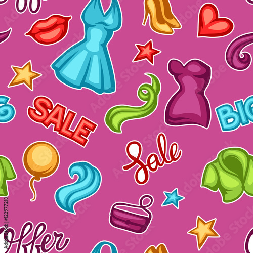 Fashion seamless pattern with female clothing and accessories