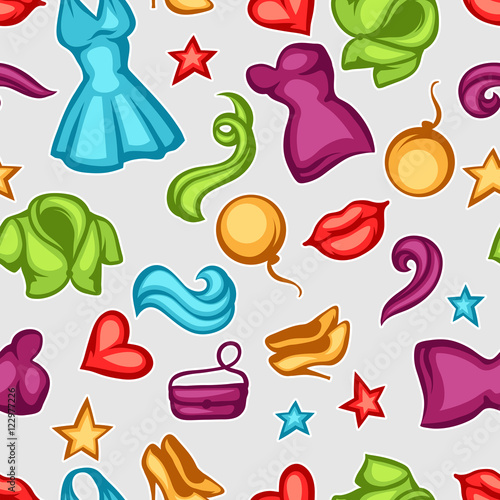 Fashion seamless pattern with female clothing and accessories