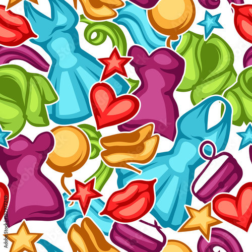 Fashion seamless pattern with female clothing and accessories