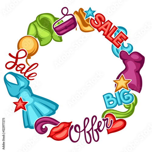 Sale background with female clothing and accessories