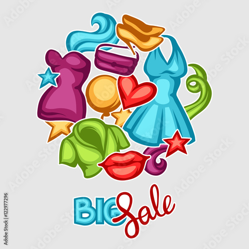 Sale background with female clothing and accessories