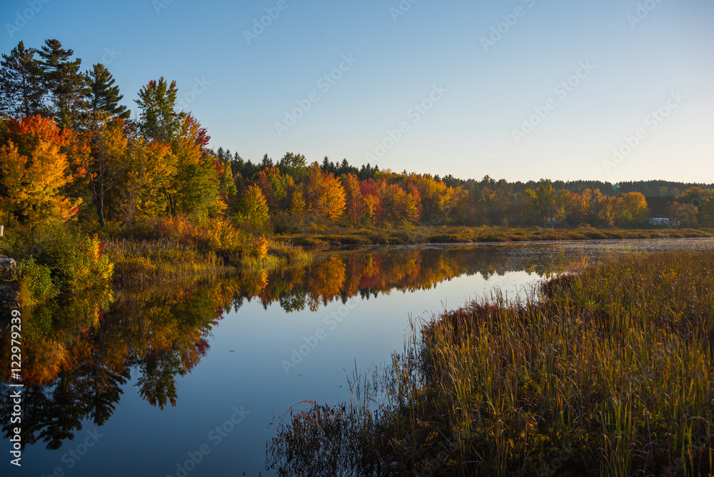 Early October, late golden afternoon sunshine on Cory Lake in Chalk River Ontario, Canada.