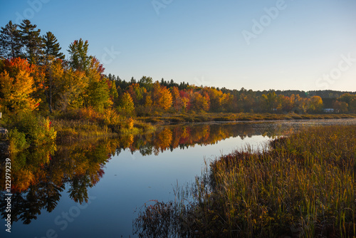 Early October  late golden afternoon sunshine on Cory Lake in Chalk River Ontario  Canada.