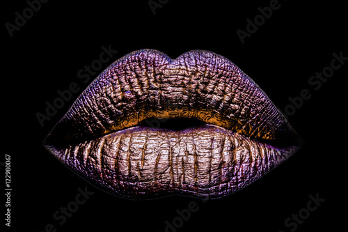 sexy golden metallized female lips