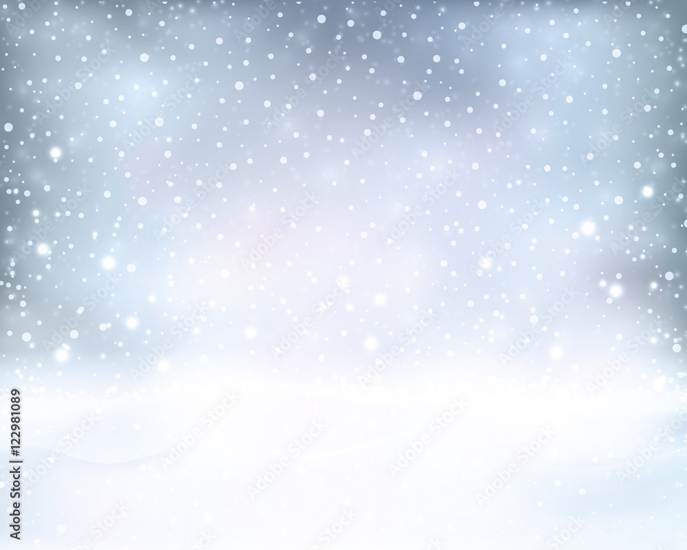 Silver blue winter, Christmas background with snowfall