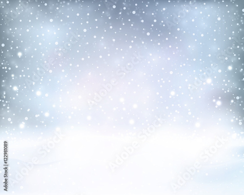 Silver blue winter, Christmas background with snowfall