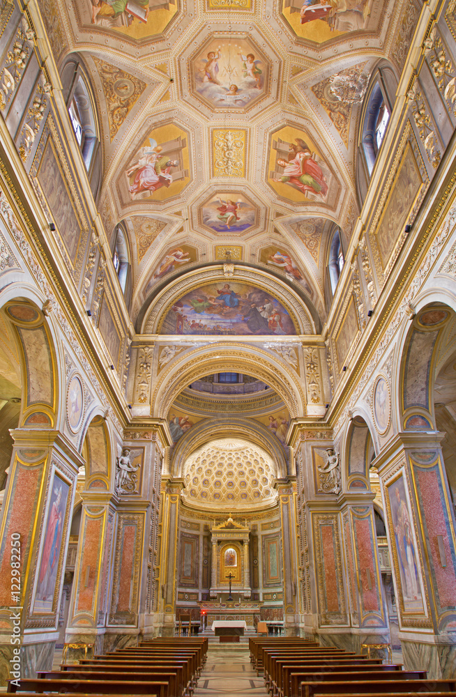 ROME, ITALY - MARCH 9, 2016: The church Chiesa di Santa Maria in Aquiro with the ceiling frescoes by Cesare Mariani from (1826 - 1901) in neo-mannerist style.