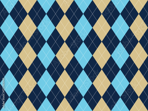 Blue beige white argyle seamless pattern photo