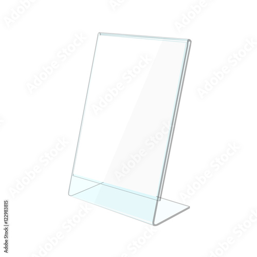 Vector Table Blank Transparent Plastic Stand Holder for Menu Paper Calendar Card Isolated on White Background