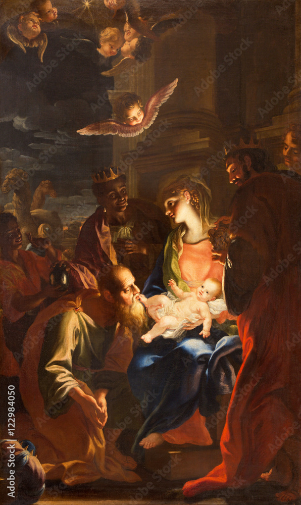 ROME, ITALY - MARCH 10, 2016: The painting of Three Magi in church Chiesa di Santa Caterina da Siena a Magnapoli by Ludovico Antonio David (17. cent.)