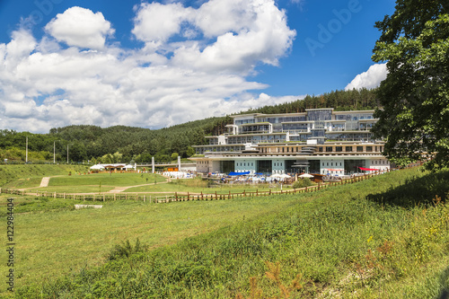 View of the famous spa resort with thermal spring water photo